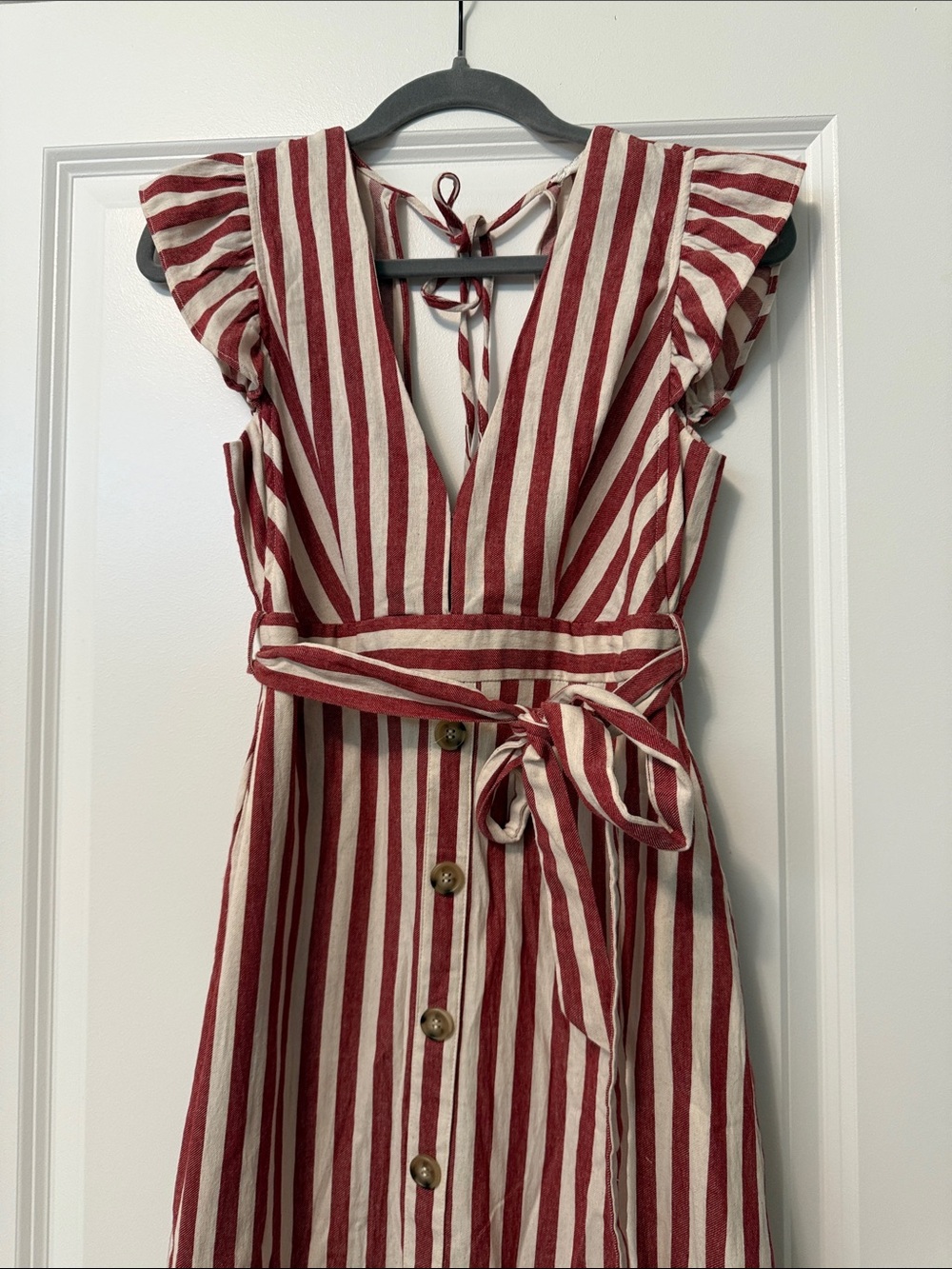 Blu Pepper Red & White Striped Button-Front Dress